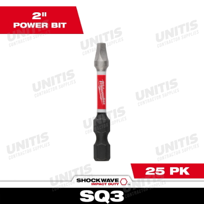 Milwaukee SHOCKWAVE Impact Duty 2"Square Recess #3 Power Bits (25 Pack)
