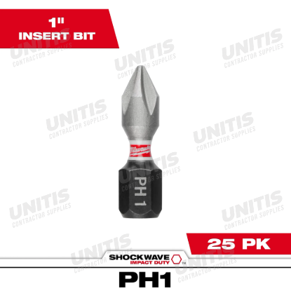 Milwaukee SHOCKWAVE Impact Phillips #1 Insert Bits (25 Pack)