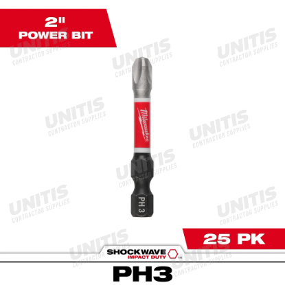 Milwaukee SHOCKWAVE Impact Duty 2"Phillips #3 Power Bits (25 Pack)