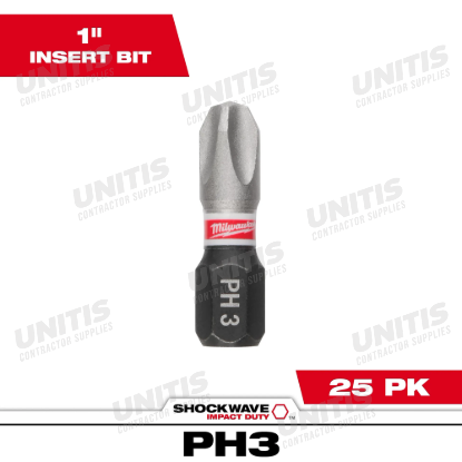 Milwaukee SHOCKWAVE Impact Duty 1" Phillips #3 Insert Bits (25 Pack)