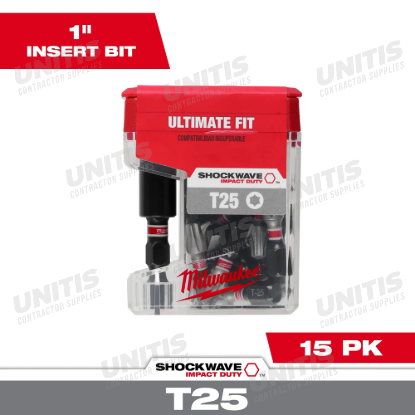 Milwaukee SHOCKWAVE Impact Duty 1" T25 Bit Tic Tac with Bit Holder 25 Pack