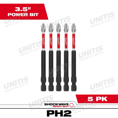 Milwaukee SHOCKWAVE Impact Duty 3-1/2â€ Phillips #2 Power Bits (5 Pack)