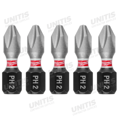 Milwaukee SHOCKWAVE Impact Duty 1" Phillips #2 Insert Bits (5 Pack)