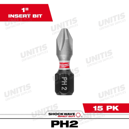 Milwaukee SHOCKWAVE Impact Duty 1"Phillips #2 Insert Bits (15 Contractor PK)