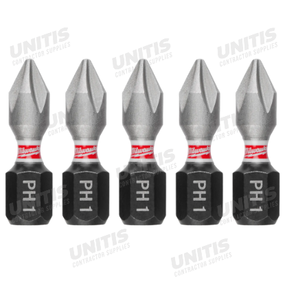 Milwaukee SHOCKWAVE Impact Duty 1" Phillips #1 Insert Bits (5 Pack)