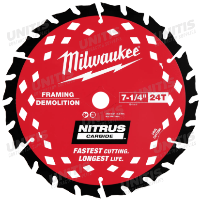Milwaukee 7-1/4â€ 24T NITRUS CARBIDE Framing & DEMOLITION Circular Saw Blade