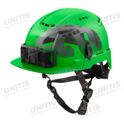 Milwaukee BOLT Green Front Brim Vented Safety Helmet with IMPACT ARMOR Liner - Type 2, Class C