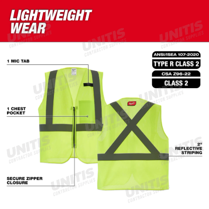 Milwaukee Class 2 Hi-Vis Yellow Mesh One Pocket Safety Vest - L/XL (ANSI/CSA)
