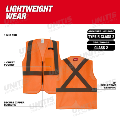 Milwaukee Class 2 Hi-Vis Orange Mesh One Pocket Safety Vest - L/XL (ANSI/CSA)