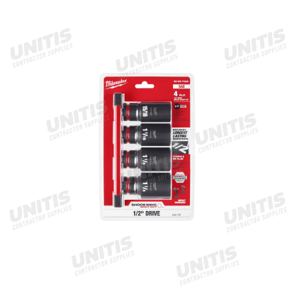 Milwaukee 4 Piece SHOCKWAVE Impact Duty 1/2" Drive Deep 6 Point Socket Set