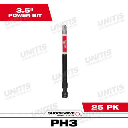 Milwaukee SHOCKWAVE Impact Duty 3-1/2â€ Phillips #3 Power Bits Bulk 25