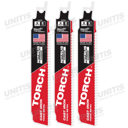 Milwaukee 6" 8 TPI TORCH with NITRUS CARBIDE SAWZALL Blade for Cast Iron (3 Pack)