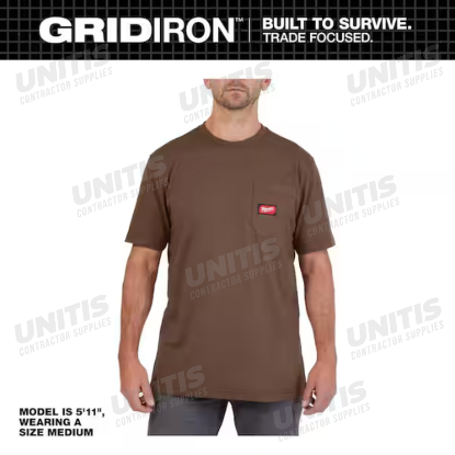 Milwaukee GRIDIRON Pocket T-Shirt - Short Sleeve - Brown - M