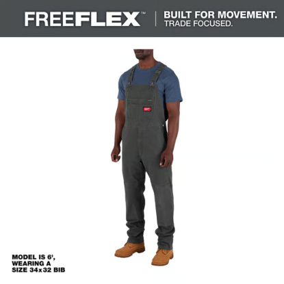 Milwaukee FREEFLEX Unlined Bib Overalls - Gray - 38 x 32