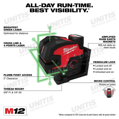 Milwaukee M12 Green Cross Line & 4-Points Laser Kit