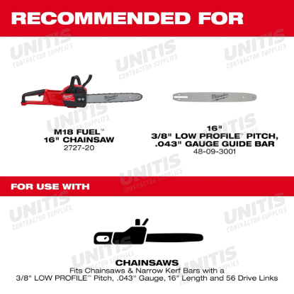 Milwaukee 16" 3/8" Low Profile Pitch, .043" Gauge Saw Chain