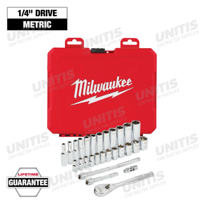 Milwaukee 1/4" Drive 28 Piece Ratchet & Socket Set - Metric