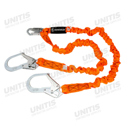 Safewaze V-Line 6' Stretch Internal Energy Absorbing Lanyard - Dual Leg - Rebar Hooks
