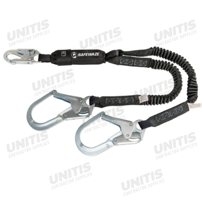 Safewaze Pro 6' Stretch Energy Absorbing Lanyard - Dual Leg - Rebar Hook
