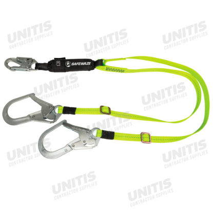 Safewaze Pro 4'-6' Adjustable Energy Absorbing Lanyard - Dual Leg - Rebar Hooks