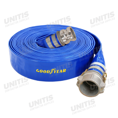 PVC Lay-Flat Discharge Hose - 1-1/2" x 50' Blue with Couplers