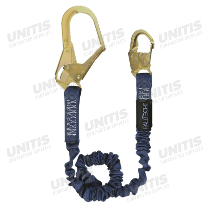 FallTech 6' Shock Absorbing Lanyard Single Leg; Elastech with Rebar Hook