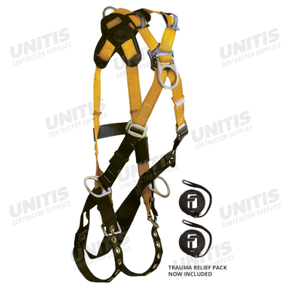 Journeyman Flex Crossover Climbing Harness UniFit Steel 4D TB Legs QC Chest w/ Trauma Pack