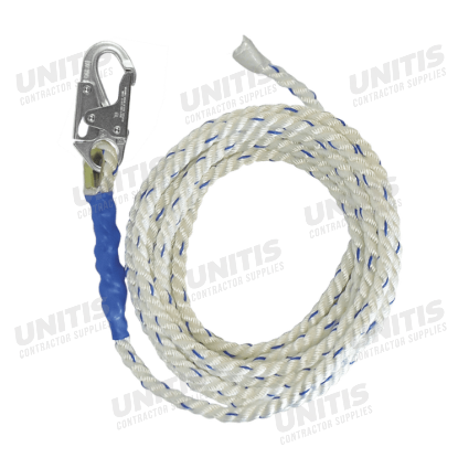 FallTech 50' Vertical Lifeline Snap Hook + Taped-End 5/8" White