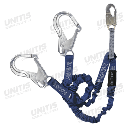 FallTech 6' Shock Absorbing Lanyard Y-Legs; Elastech with Alum Rebar Hooks