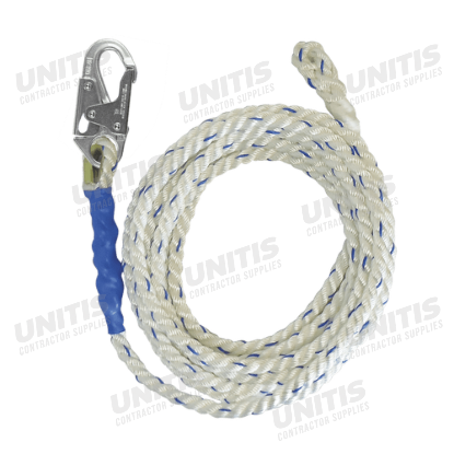 FallTech 50' Vertical Lifeline Snap Hook + Back Splice 5/8" White