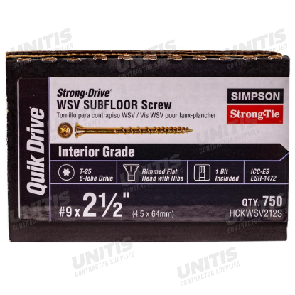 Simpson HCKWSV - #9 x 2-1/2" Yellow-Zinc Strong-Drive WSV Subfloor Screw - 750/box