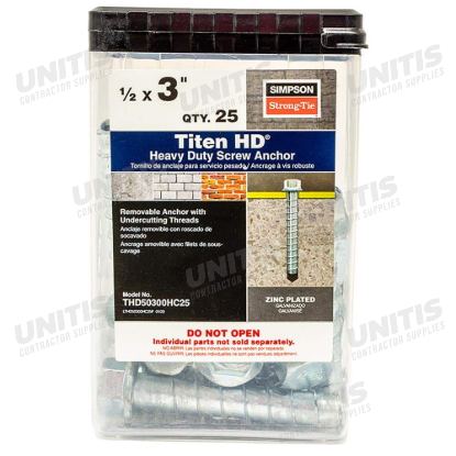 Simpson THD - 1/2" x 3" Titen HD Screw Anchor - 25/box