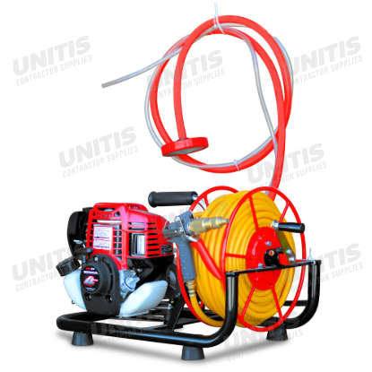 Tomahawk Skid Sprayer Barrel Mount, Honda GX35, 100' Hose, 500 PSI Pump