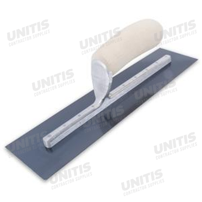 Marshalltown 12" x 4" Blue Steel Finishing Trowel - Curved Wood Handle