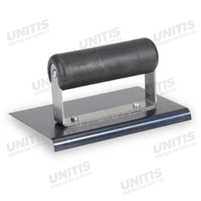Marshalltown 6" x 6" Blue Steel Edger; 3/8" Radius, 1/2" Lip-Plastic Handle
