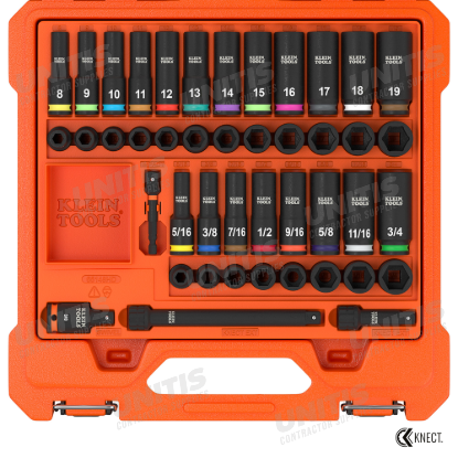 Klein Tools Knect 3/8" Deep and Shallow Impact Socket Set - SAE / Metric - 44 Piece