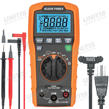 Klein Tools Auto-Ranging Digital Multi-Tester with Standard/GFCI Receptacle Tester