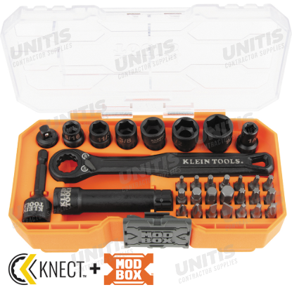 Klein Tools Knect 1/4" Drive Impact-Rated Pass Through Socket Set - 32 Piece
