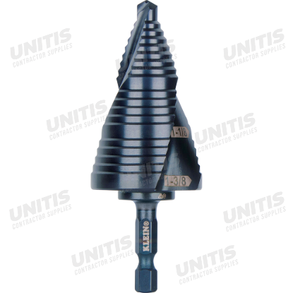 Klein Tools Step Drill Bit - Quick Release - Double Spiral Flute - 7/8 to 1-3/8"