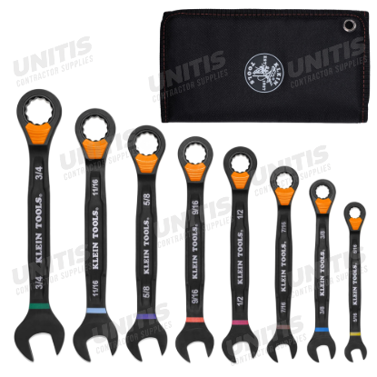 Klein Tools Ratcheting Combination Slide-Lock Wrench Set - SAE - 8 Piece