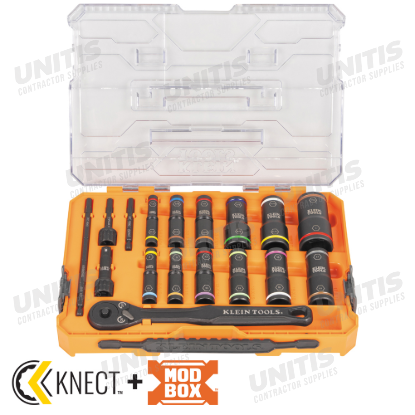 Klein Tools Knect Flip-24 Deep-Well - Heavy-Duty Impact Socket Set - SAE and Metric