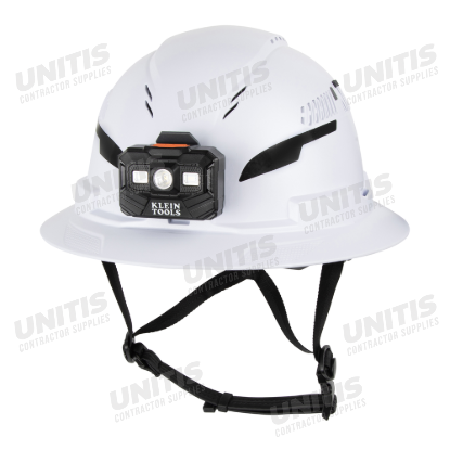 Klein Tools Class C Type 2 Hard Hat - Vented Full Brim with Chin Strap and Headlamp