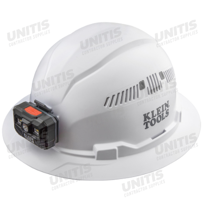 Klein Tools Hard Hat - Vented - Full Brim with Rechargeable Headlamp - White
