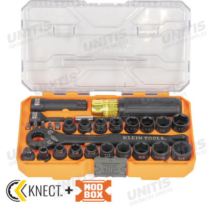 Klein Tools Knect Essential Pass Through Impact Socket Set - SAE - Metric - 28 Piece