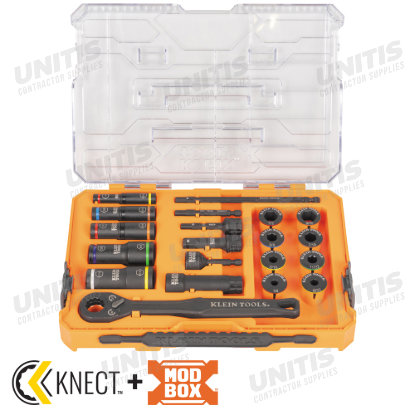 Klein Tools Knect Impact Pass Through and Deep-Well Flip Socket Set - 20 Piece