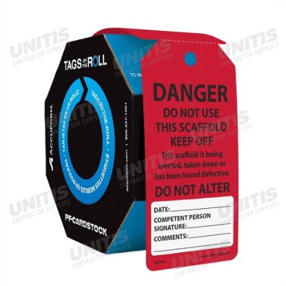 Tags by the Roll - DANGER DO NOT USE THIS SCAFFOLD KEEP OFF - 100 per Roll
