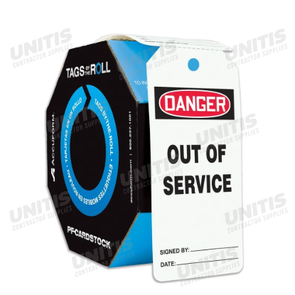 Tags by the Roll - DANGER OUT OF SERVICE - 100 or 250 per Roll