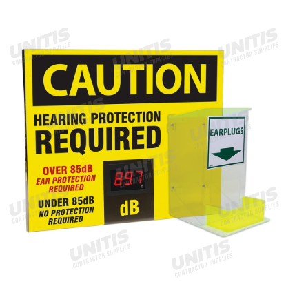 OSHA Caution Decibel Meter Sign with Ear Plug Dispenser - 20" x 24" x 1"