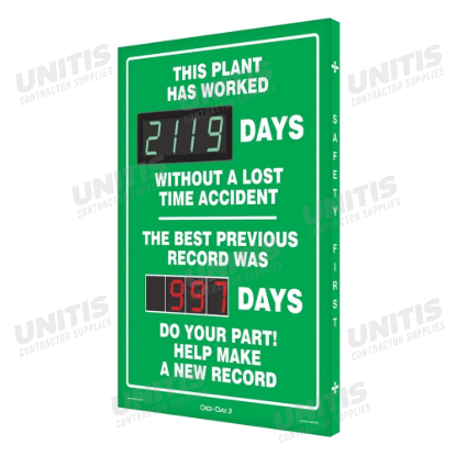 Accuform Digi-Day Electronic Scoreboard This Plant Has Worked Days Without A Lost Time Accident The