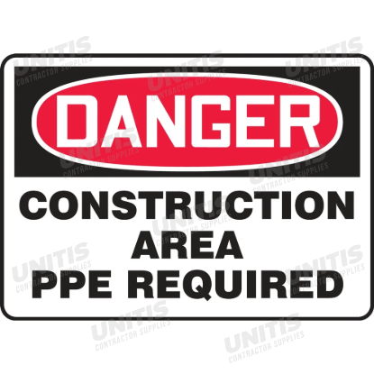 OSHA Danger Safety Sign: Construction Area - PPE Required - 10" x 14"